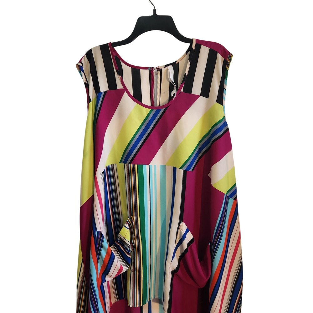Melissa McCarthy Seven7 Striped Hi Low Hem Pocket Tunic Top Sheer Top 3X